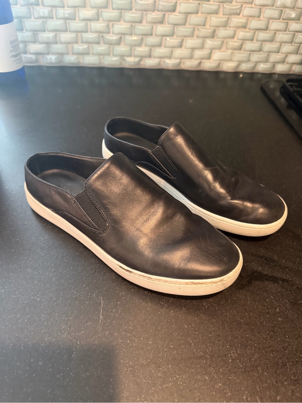 Vince black leather slip on shoes size 6.5 (fit like 7) womens